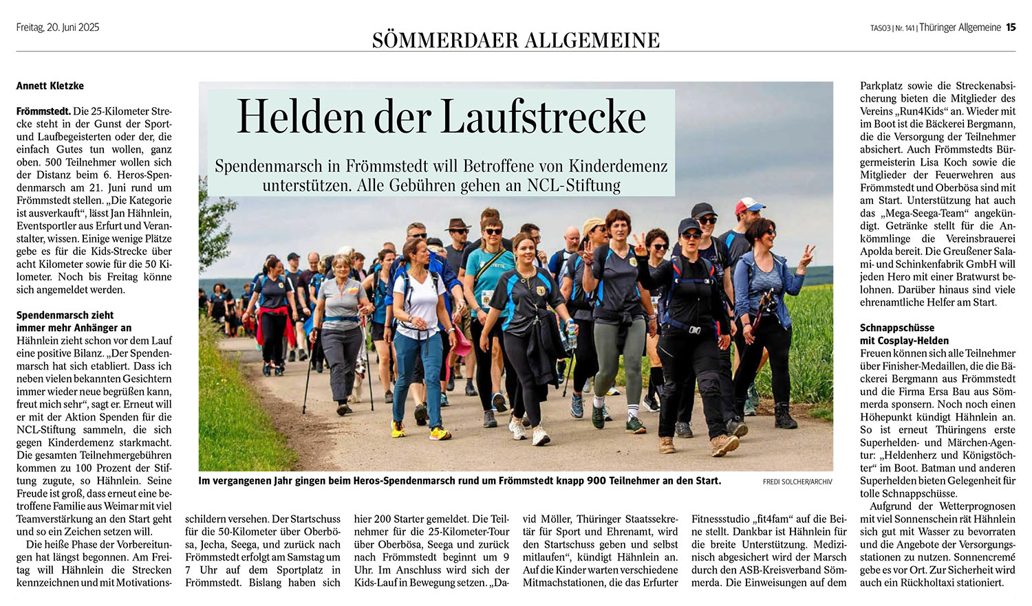 Zeitungsartikel erschienen in der Thüringer Allgemeine, Sömmerdaer Allgemeine, 20. Juni 2025
