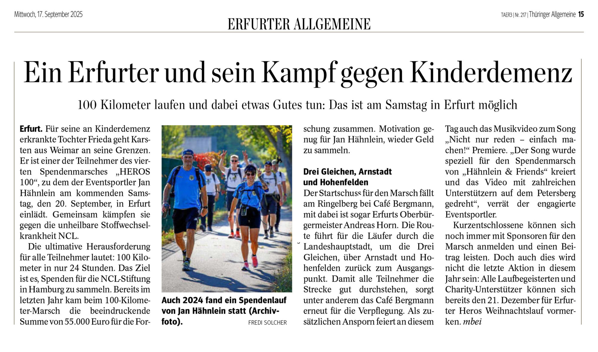 Zeitungsartikel über den HEROS 100 in der Zeitung THÜRINGER ALLGEMEINE